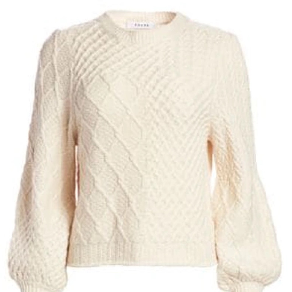 Frame Balloon-sleeve Aran-knit Wool-blend Sweater In Off White